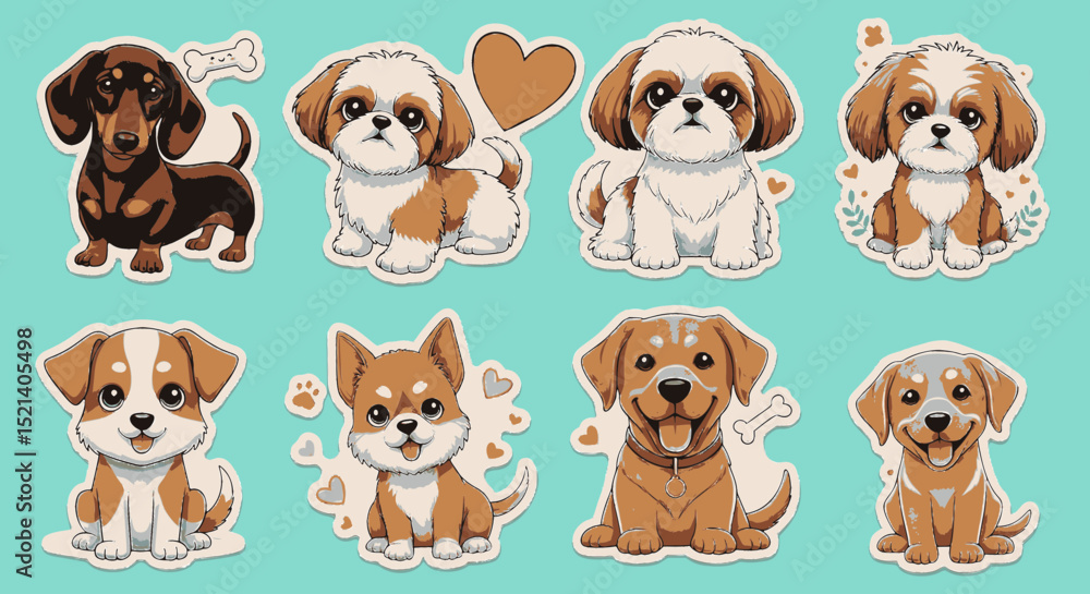 Adorable Puppy Stickers Dachshund, Shih Tzu, and More Cute Dog Illustrations Adorable Puppy Stickers Dachshund, Shih Tzu, and More Cute Dog Illustrations