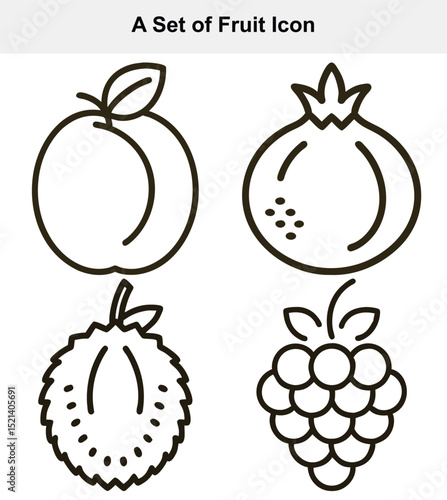 Four simple line art fruit icons