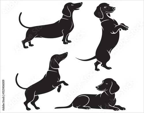 Black Vector Dachshund Shapes Isolated on White