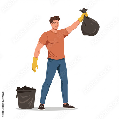  Male Doing Waste Disposal and Home Cleaning – Vector Art of Housekeeping