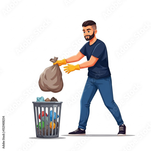 Housekeeping Chores: Man Tossing Trash Vector Illustration