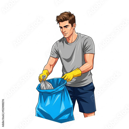 Housekeeping Chores: Man Tossing Trash Vector Illustration