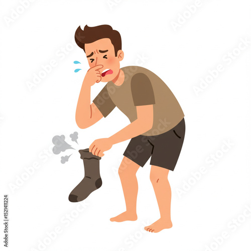 Illustration of Man Removing Footwear Due to Bad Smell