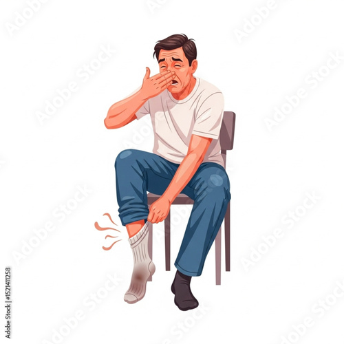Illustration of Man Removing Footwear Due to Bad Smell