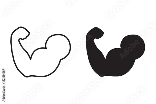 Muscle icon. Bicep symbol. Strong arm vector illustration. Gym logo. Bodybuilding fitness concept. Athlete flexing hand sign. Logo of fitness, workout, bodybuilder. 