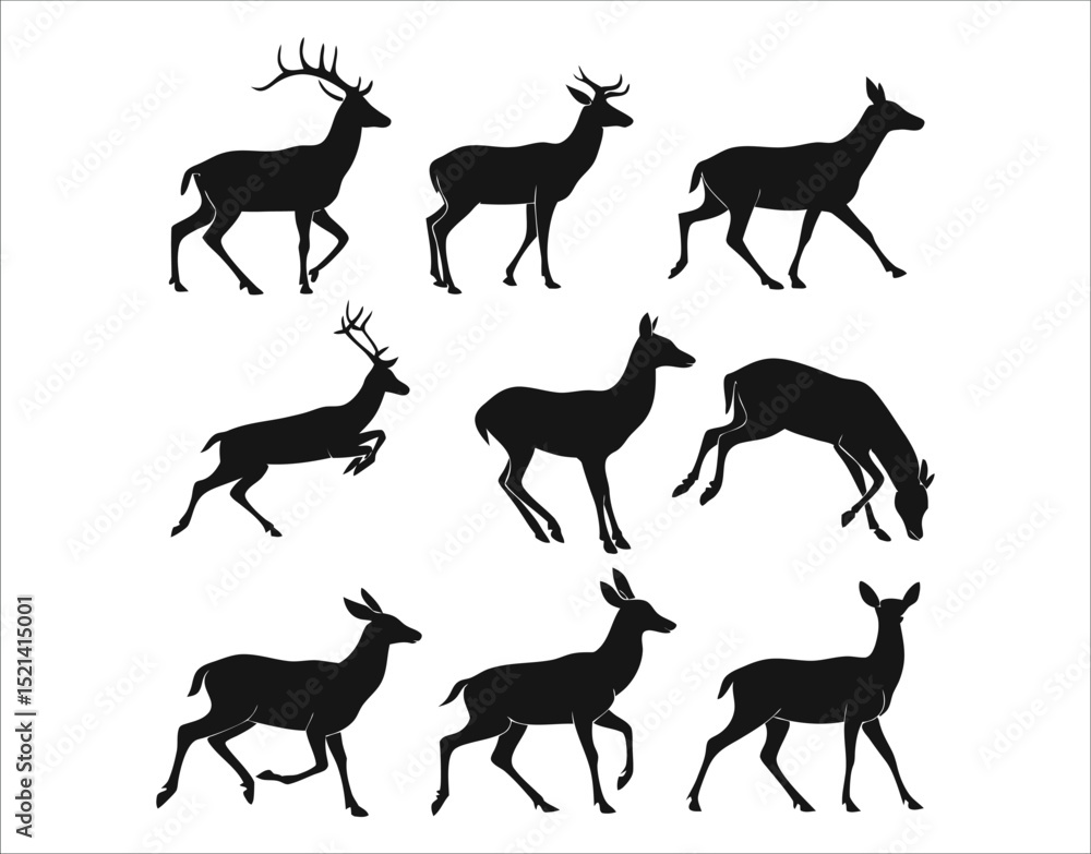 Obraz premium Vector Silhouette Set of Deer – Simple and Clean