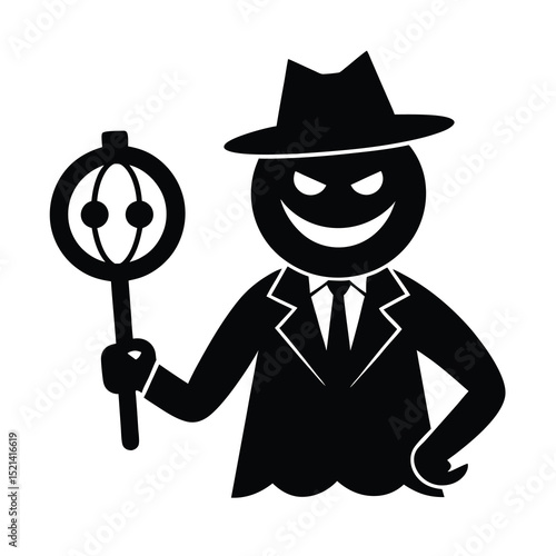 Evil Businessman with Orb Silhouette