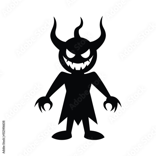 Silhouette of a cartoonish devil with horns and claws