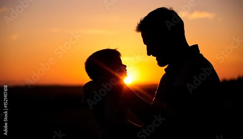 Silhouette of a father and child at sunset, heartwarming bond, summer, beautiful