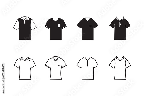 T-shirt icon. Simple flat, outline, solid style. Tee symbol, linear style sign for mobile concept and web design. Glyph, line vector illustration isolated on white background. EPS 10.