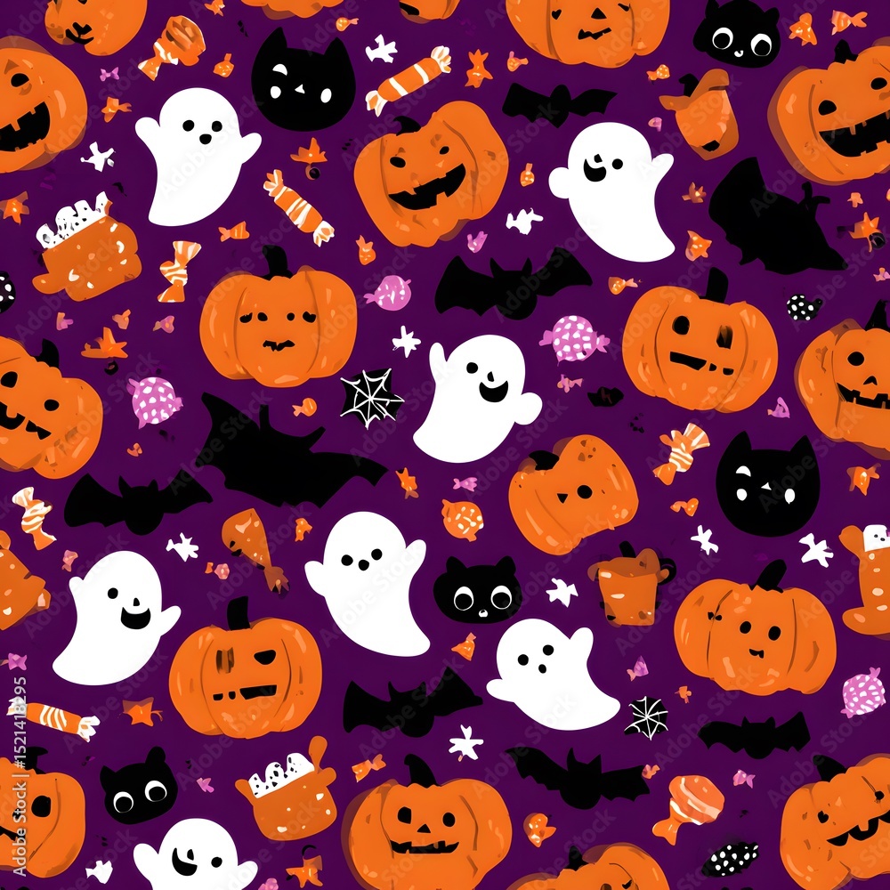 A seamless cartoon Halloween icons pattern background A seamless cartoon Halloween icons pattern background