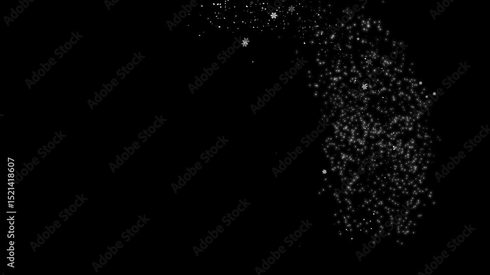 Fairy sparkling snowflake flying round circle particles on black background Fairy sparkling snowflake flying round circle particles on black background