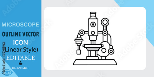 A simple, linear style vector icon of a microscope. Perfect for scientific websites, educational materials, and lab illustrations.