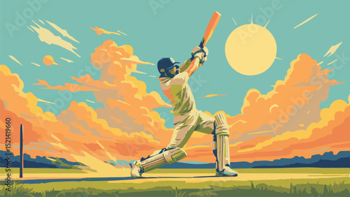 Cricket Action Pose – Batter Against Sky
