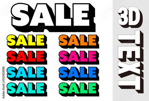 カラフルで立体的な3D「SALE」文字セット（販促ベクター）
Colorful 3D "SALE" Text Set – Promotional Vector Typography
