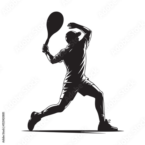 tennis player Vector black silhouette. with white background