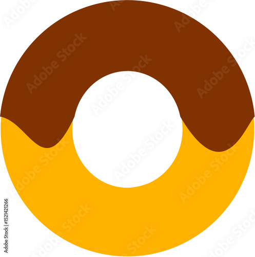 Flat Donut Icon with Chocolate and Golden Yellow Glaze in Minimalist Style
