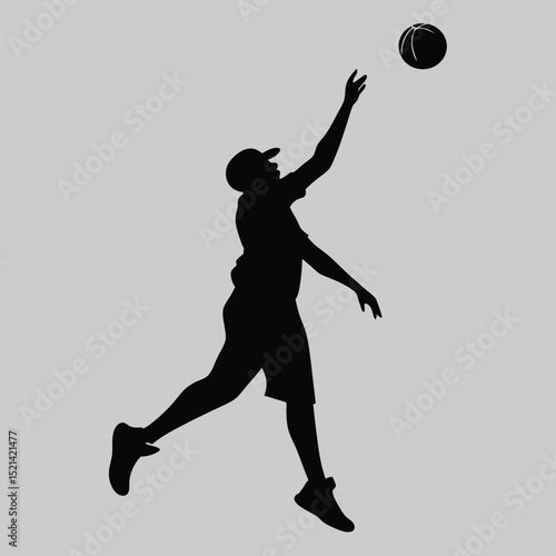 a person tossing a ball in the air silhouette vector design art and illustration