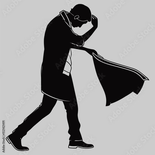 a person taking off a coat silhouette vector design art and illustration