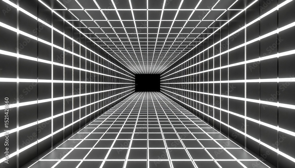 Obraz premium 3d render, architectural blocks, empty room, grid texture, black and white abstract minimal background