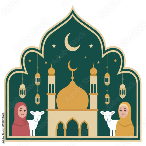 Vector illustration of mosque architecture and eid al adha design silhouette vector