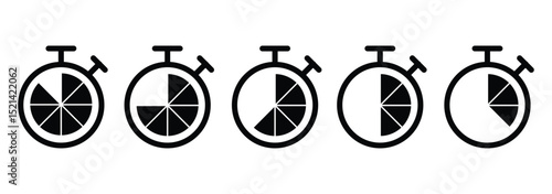 Timer icon set. Alarm clock symbol. Watch countdown vector illustration. Stopwatch sign.