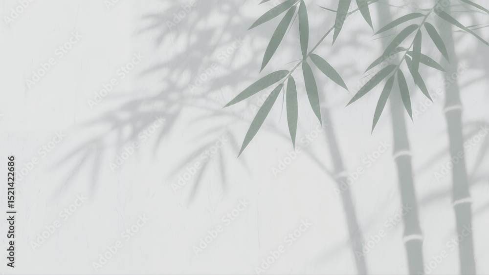 Naklejka premium Elegant Bamboo Stalks and Leaves with Soft Shadow on Light Background
