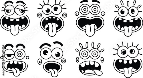 Funny Cartoon Faces Vector Set - Silly Doodle Expressions Icons
