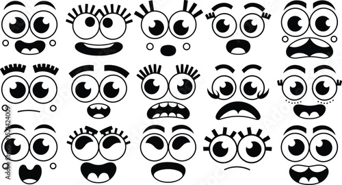 Cartoon Emoji Faces Vector Set, Expressive Comic Emotions Illustration