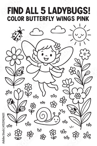 Please find all five of the ladybugs that are designed with pink butterfly wing colors, as it would be quite delightful