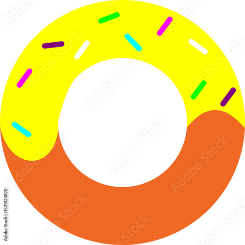 Colorful Flat Donut Icon with Bright Yellow Glaze and Rainbow Sprinkles
