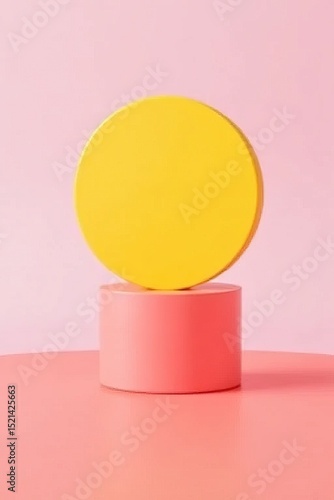 Yellow Circle on Pink Cylinder in Minimalist Landscape