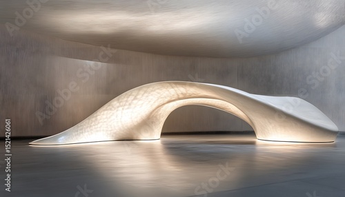 A smooth, sculpted reception desk in a modern interior.