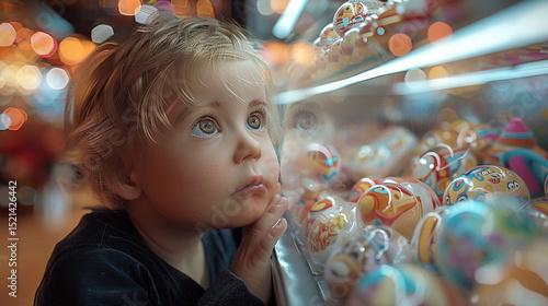 Enraptured Child Gazing at Toy Wonderland