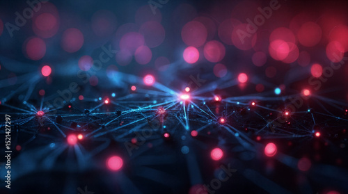 A futuristic close-up image showcasing glowing network nodes connected by neon lines, symbolizing modern digital connectivity. ai generated 