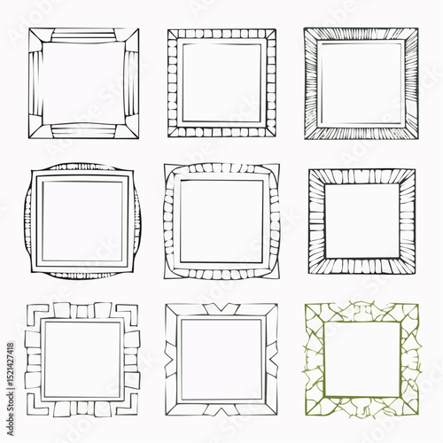 Vector set of hand drawn cut out style square frames and borders - abstract design elements for decoration or logo design templates, prints, placards