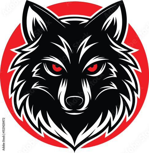 Black wolf head with red background vector illustration