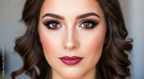 Wallpaper Mural Stunning Smokey Eye Makeup Look  Close-up Portrait of a Woman with Brown Eyes and Burgundy Lips Torontodigital.ca