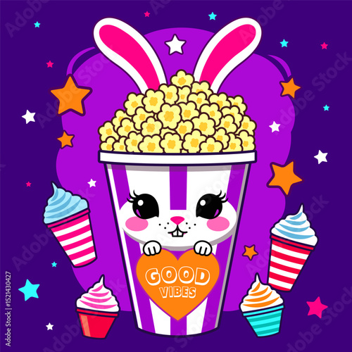 Cartoon bunny popcorn. Cute baby rabbit