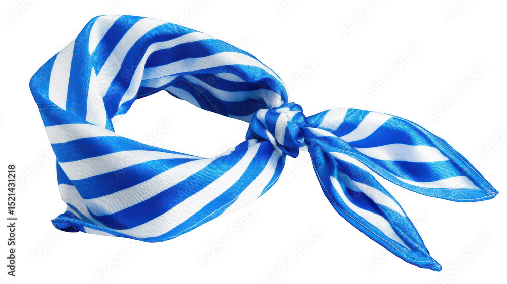Blue and white striped bandana knotted, creating a stylish accessory on a transparent background, perfect for fashion, design, or thematic projects Blue and white striped bandana knotted, creating a stylish accessory on a transparent background, perfect for fashion, design, or thematic projects