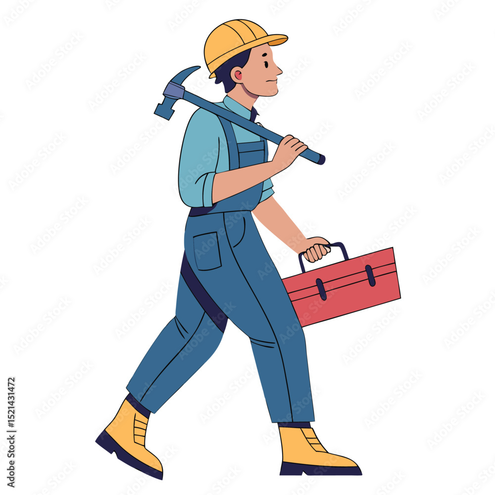 worker with toolbox and tools worker with toolbox and tools