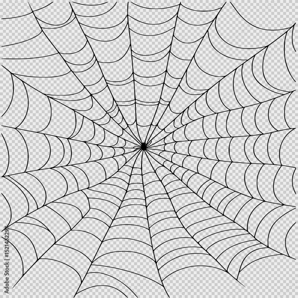 Obraz premium Simple black and white spider web line drawing with bold strokes and white space in the center, perfect for children's coloring pages, clipart, or minimalist Halloween-themed designs.