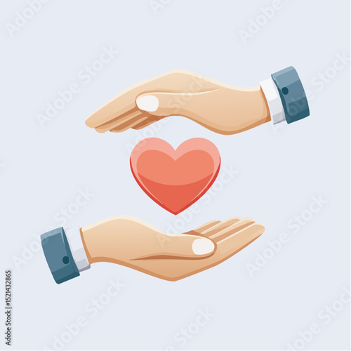 Vector simple linear illustration, hand poster, logo, print design template, hand drawn hands holding hear,t gesture in minimal modern art style