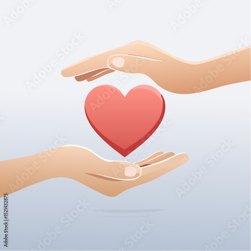 Vector simple linear illustration, hand poster, logo, print design template, hand drawn hands holding hear,t gesture in minimal modern art style