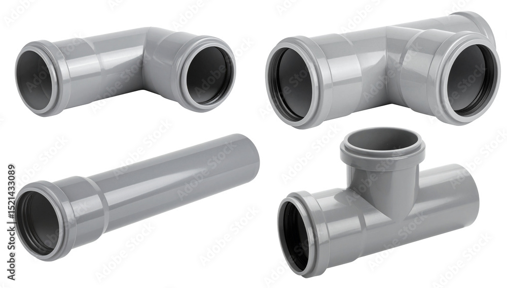 Fototapeta premium set of grey pipe or plumbing joints in four shapes isolated on white
