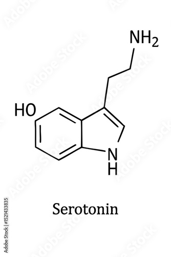 Chemical structure of serotonin with labeled components  