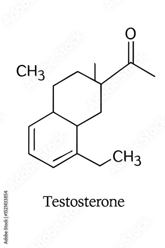 Chemical structure of testosterone molecule with labels  
