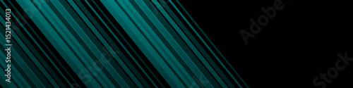 Black abstract banner with thin teal stripes, overlay gradient pattern, futuristic design