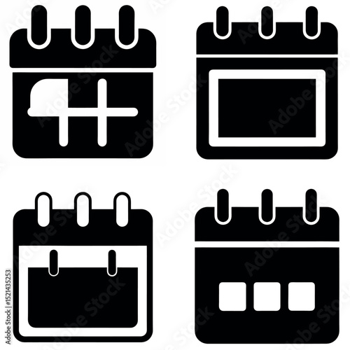 Four Black and White Calendar Icon Variants Arranged in a Square Grid Pattern