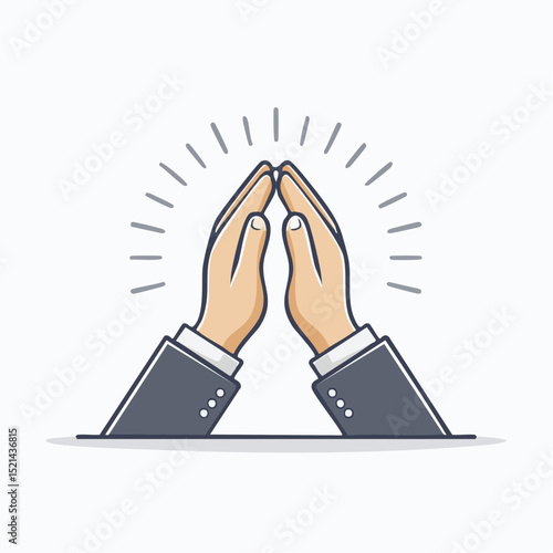 Vector simple linear illustration, hand poster, logo, print design template, hand drawn hands making high five, gesture in minimal modern art style